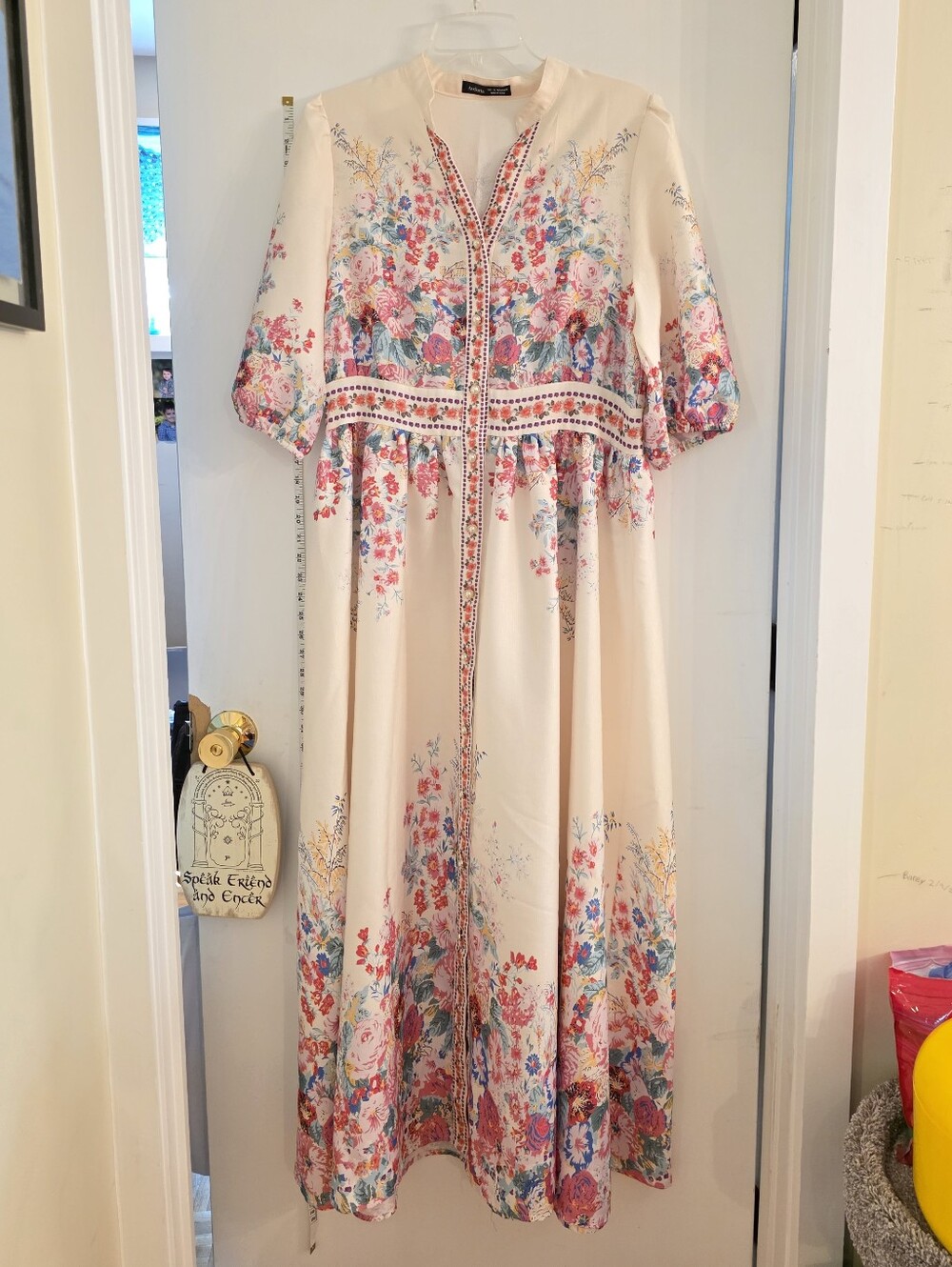 SHEIN Cream Maxi Dress with Pink & Blue Floral Print